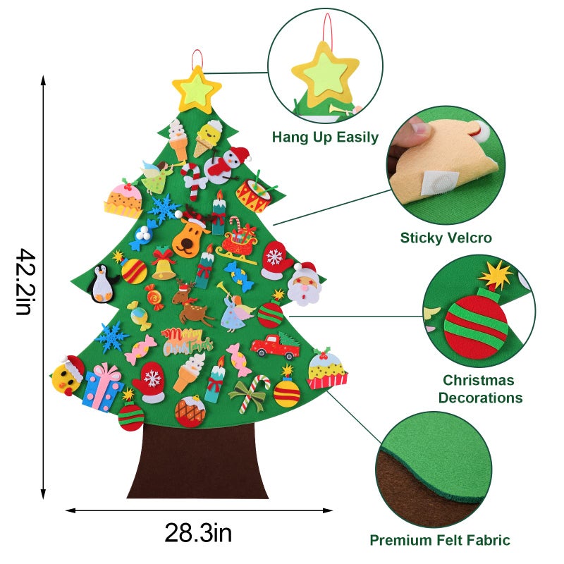 TOBEHIGHER Felt Christmas Tree - 3.5 FT Wall Felt Christmas Tree for Kids with 40 Pcs Ornaments, DIY Xmas Gifts for Christmas Decorations - Image 3